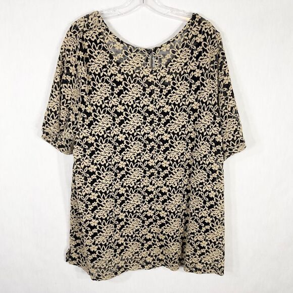 Catherines Plus Size 1X Top 18W 20W Lace Textured Beige Black‎ Lined Keyhole 728 - Picture 2 of 11